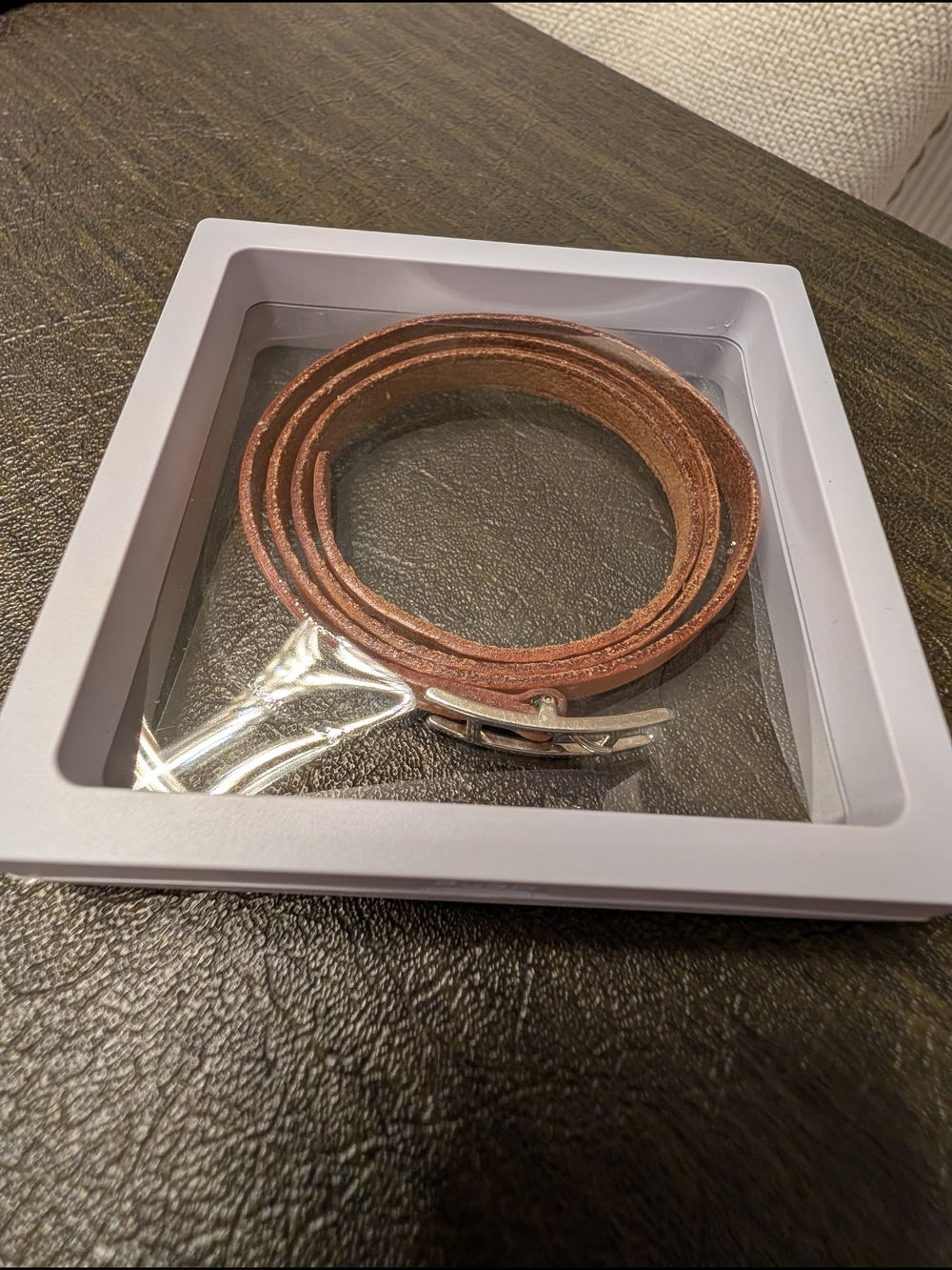 Hermes Hapi Quad Tour Leather Wrap Bracelet In Tan - Picture 12 of 12